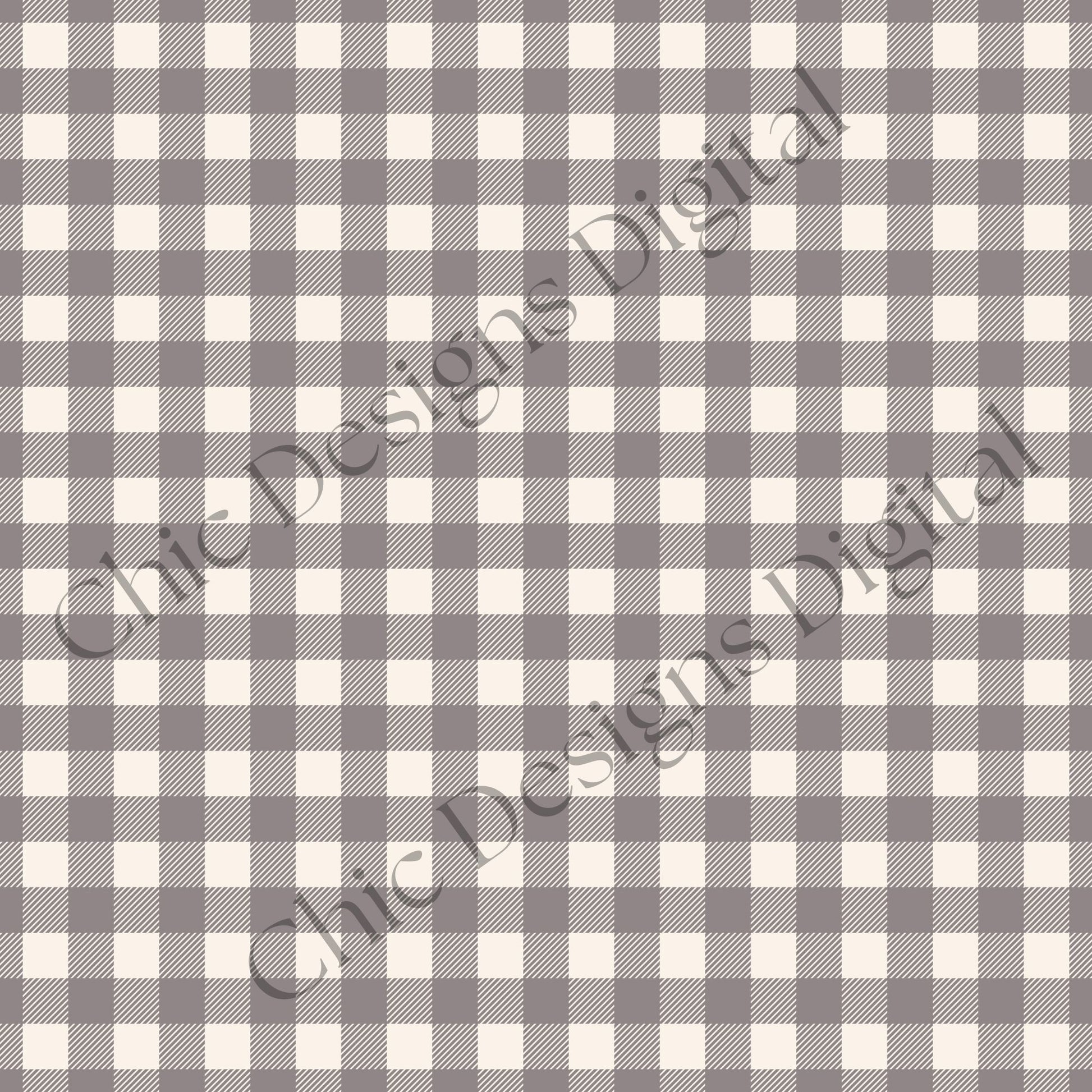 Seamless grey and warm cream gingham check with fine diagonal line detailing, designed to coordinate with the Autumn Chrysanthemum floral papers.