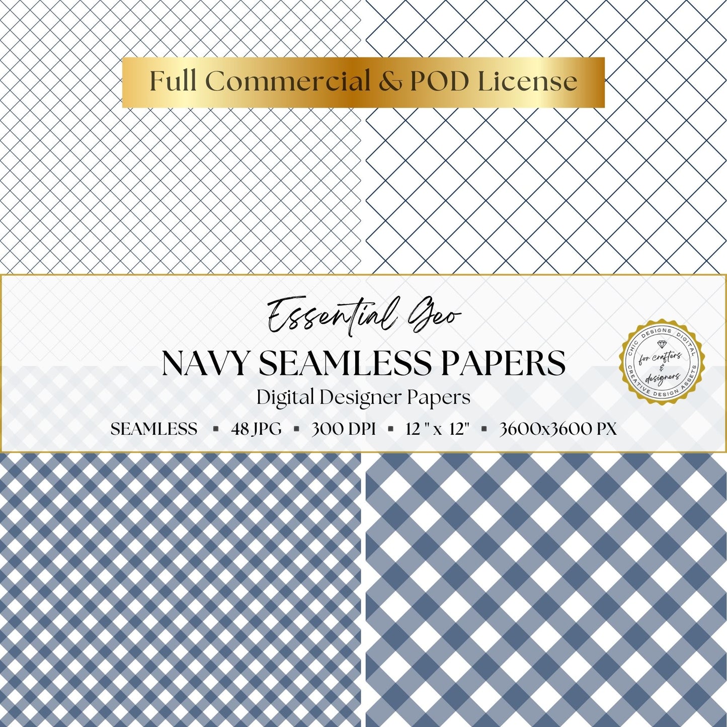 Fine and large-scale navy diagonal grid patterns with coordinating layered check designs.