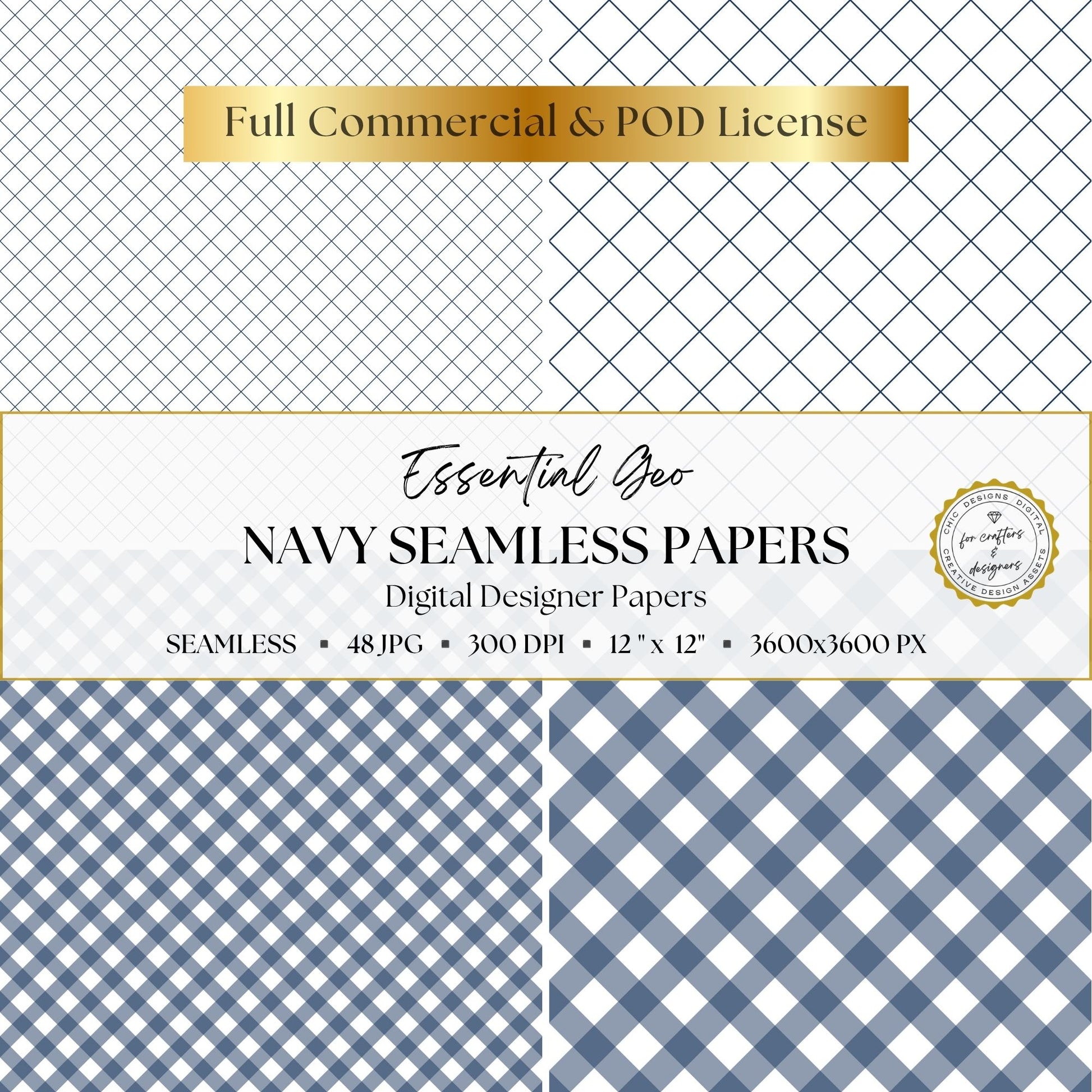 Fine and large-scale navy diagonal grid patterns with coordinating layered check designs.