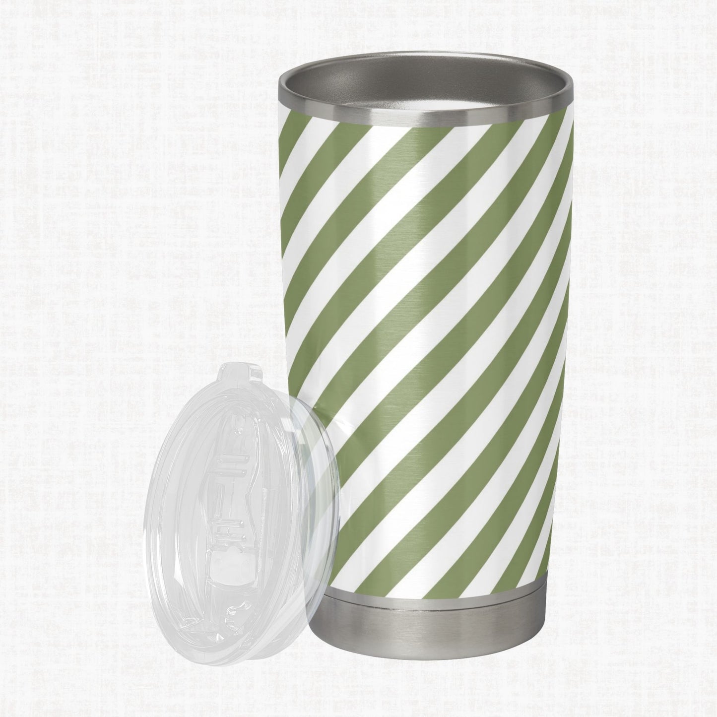 Olive and white striped tumbler as a craft-use example for the seamless stripe paper pack.