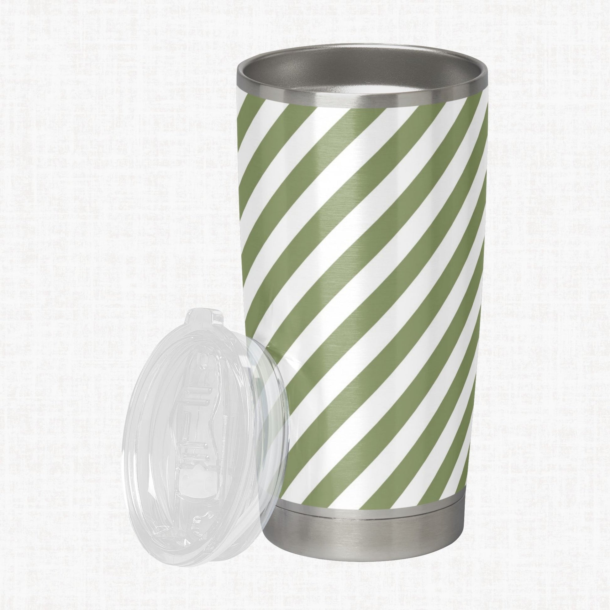 Olive and white striped tumbler as a craft-use example for the seamless stripe paper pack.